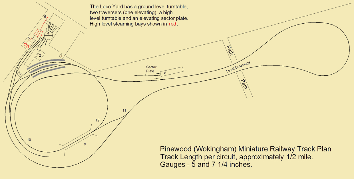 Pinewood (Wokingham) Miniature Railway Track Plan and Features